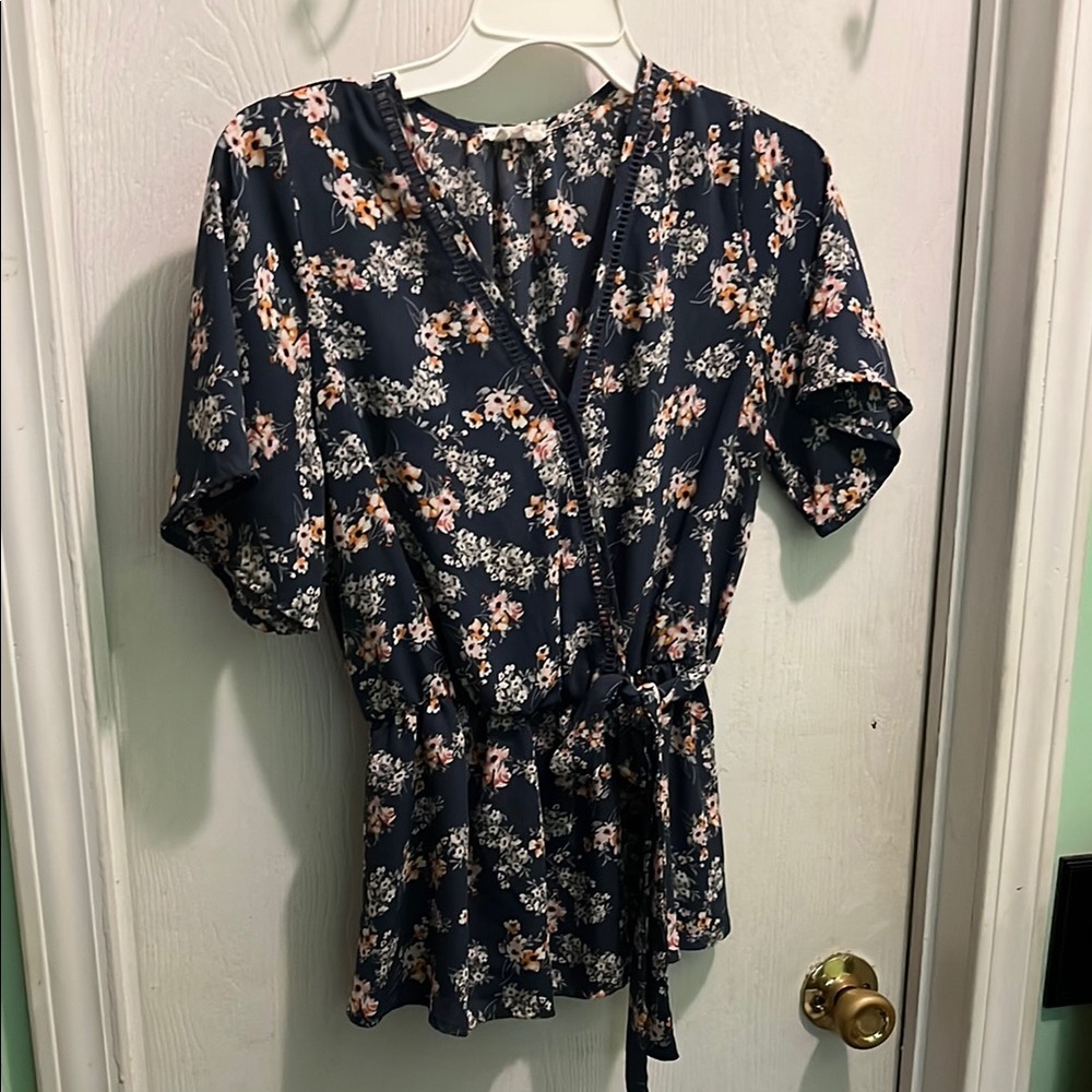 Sienna Sky Blue Floral Blouse with Puff Sleeves - Picture 1 of 4